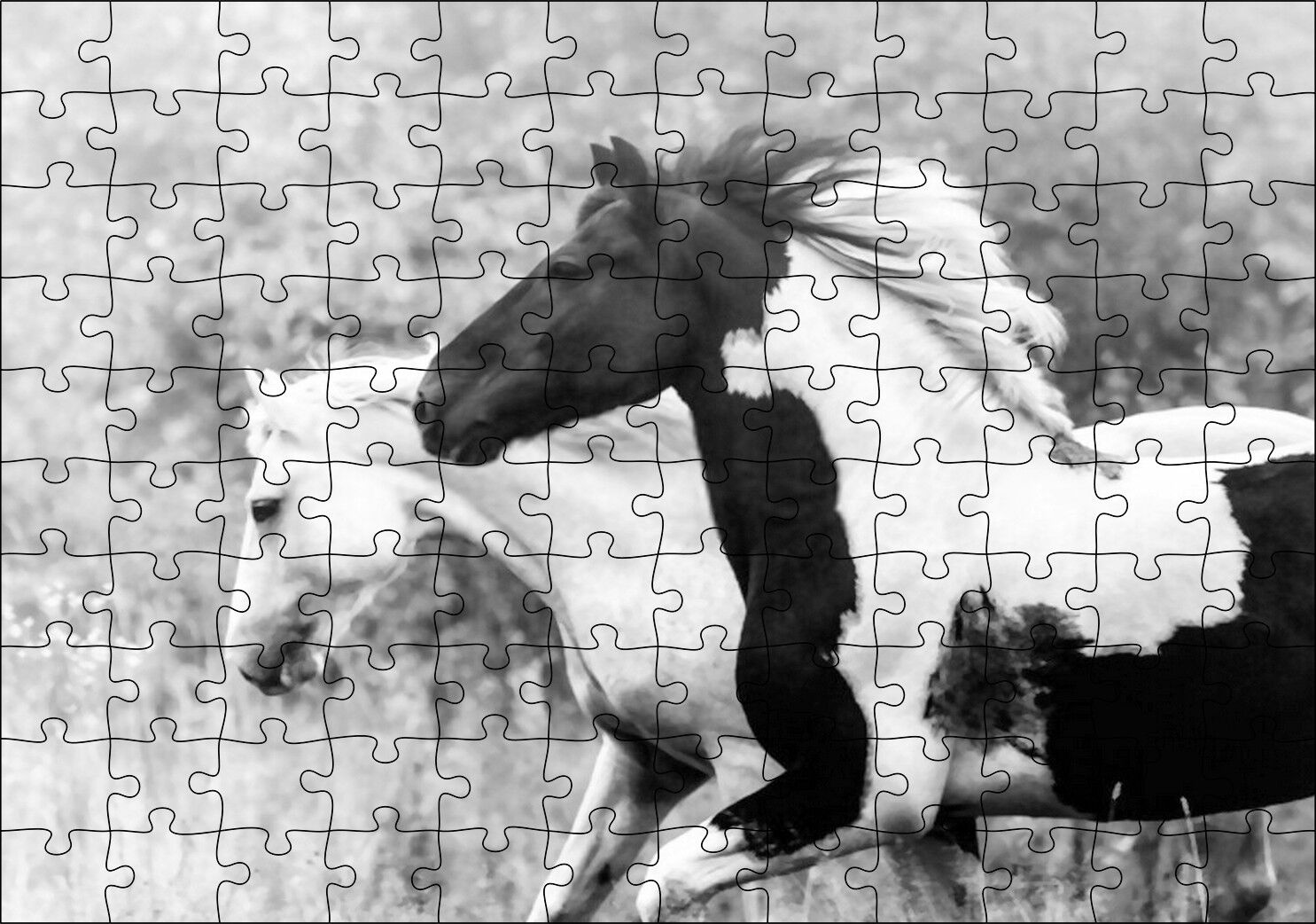 Koşan Siyah Beyaz Atlar Görseli Puzzle Yapboz MDF Ahşap
