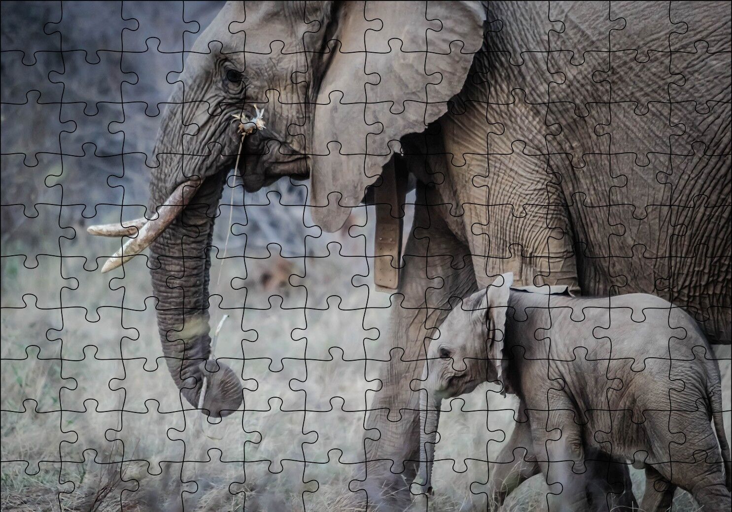 Yetişkin Fil ve Yavrusu Puzzle Yapboz MDF Ahşap 120 Parça 24 cm X 34 cm