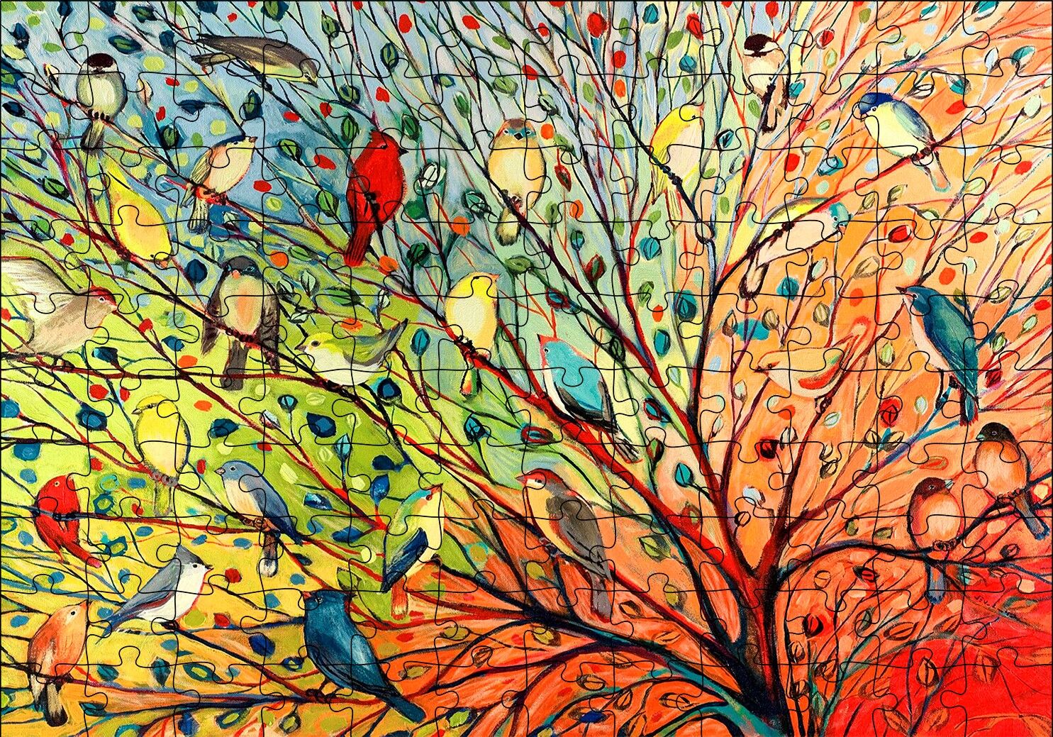 Ağaçta Rengarenk 27 Kuş Puzzle Yapboz MDF Ahşap 120 Parça 24 cm X 34 cm