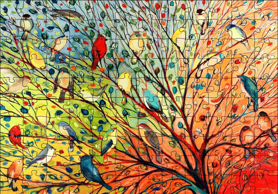 Ağaçta Rengarenk 27 Kuş Puzzle Yapboz MDF Ahşap 120 Parça 24 cm X 34 cm