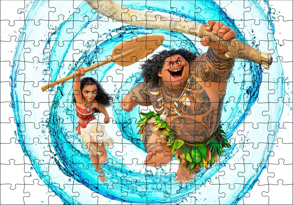 Moana Ve Maui Su Girdabı Görseli Puzzle Yapboz MDF Ahşap 120 Parça 24 cm X 34 cm
