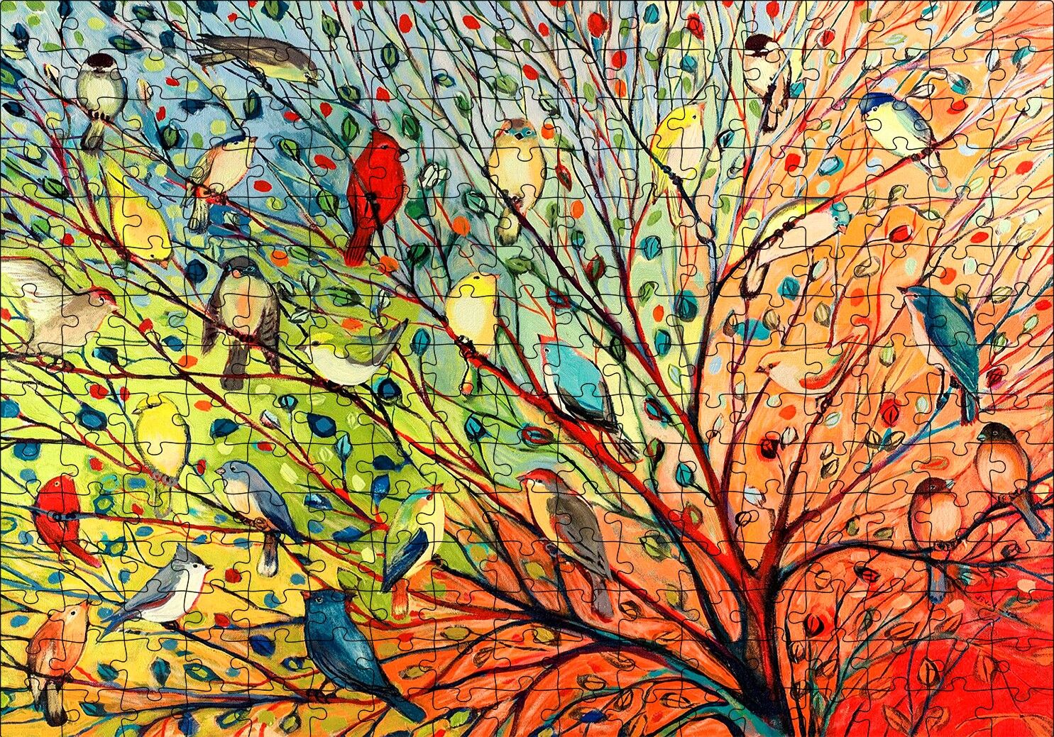 Ağaçta Rengarenk 27 Kuş Puzzle Yapboz MDF Ahşap 255 Parça 34 cm X 49 cm