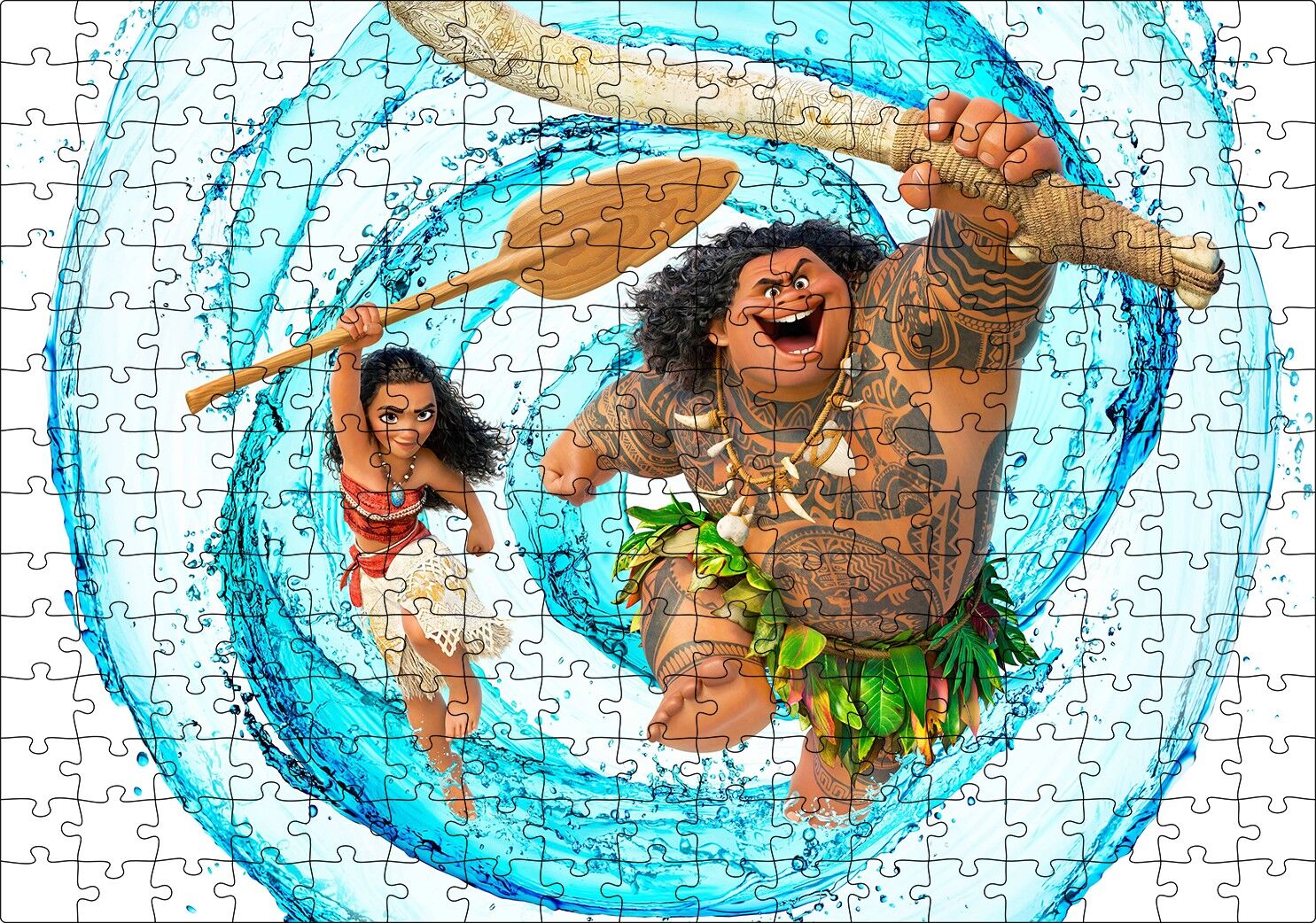 Moana Ve Maui Su Girdabı Görseli Puzzle Yapboz MDF Ahşap 255 Parça 34 cm X 49 cm