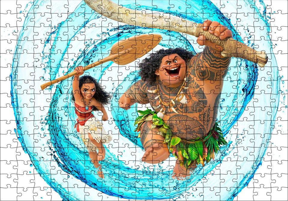 Moana Ve Maui Su Girdabı Görseli Puzzle Yapboz MDF Ahşap 255 Parça 34 cm X 49 cm