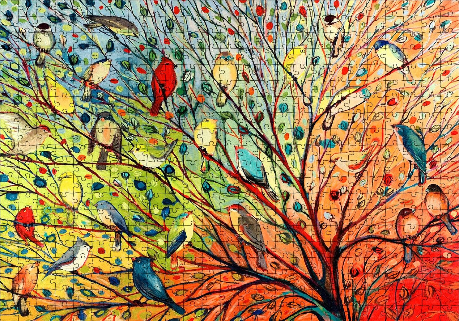 Ağaçta Rengarenk 27 Kuş Puzzle Yapboz MDF Ahşap 500 Parça 49 cm X 68 cm