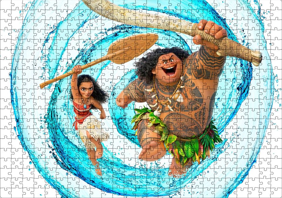 Moana Ve Maui Su Girdabı Görseli Puzzle Yapboz MDF Ahşap 500 Parça 49 cm X 68 cm
