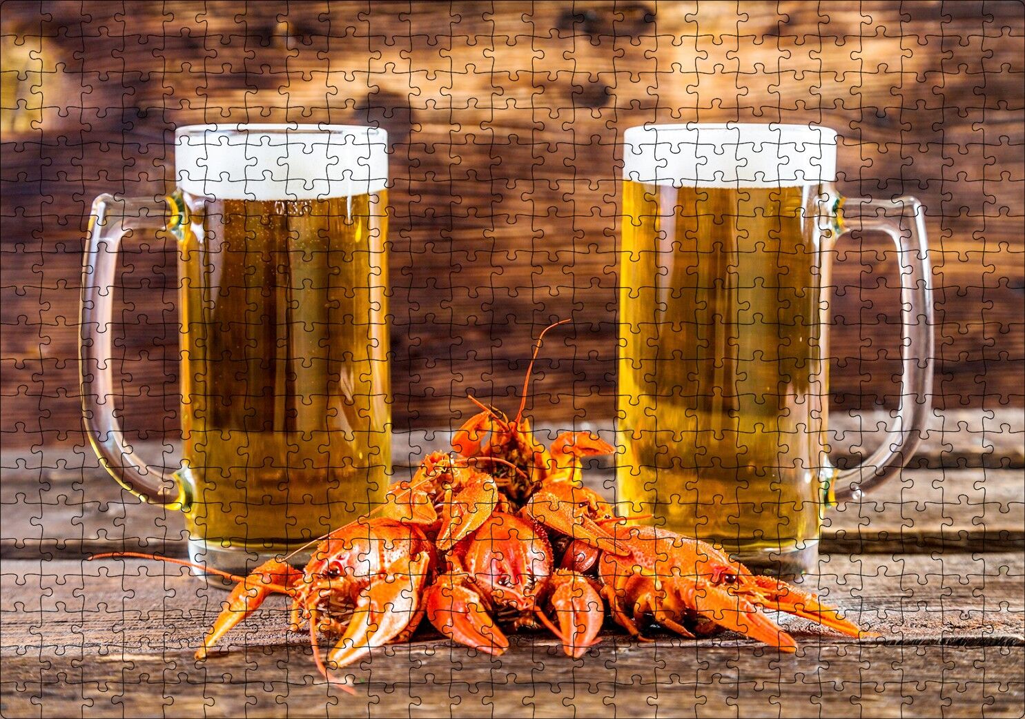 İki Köpüklü Bira ve Istakozlar Puzzle Yapboz MDF Ahşap 500 Parça 49 cm X 68 cm