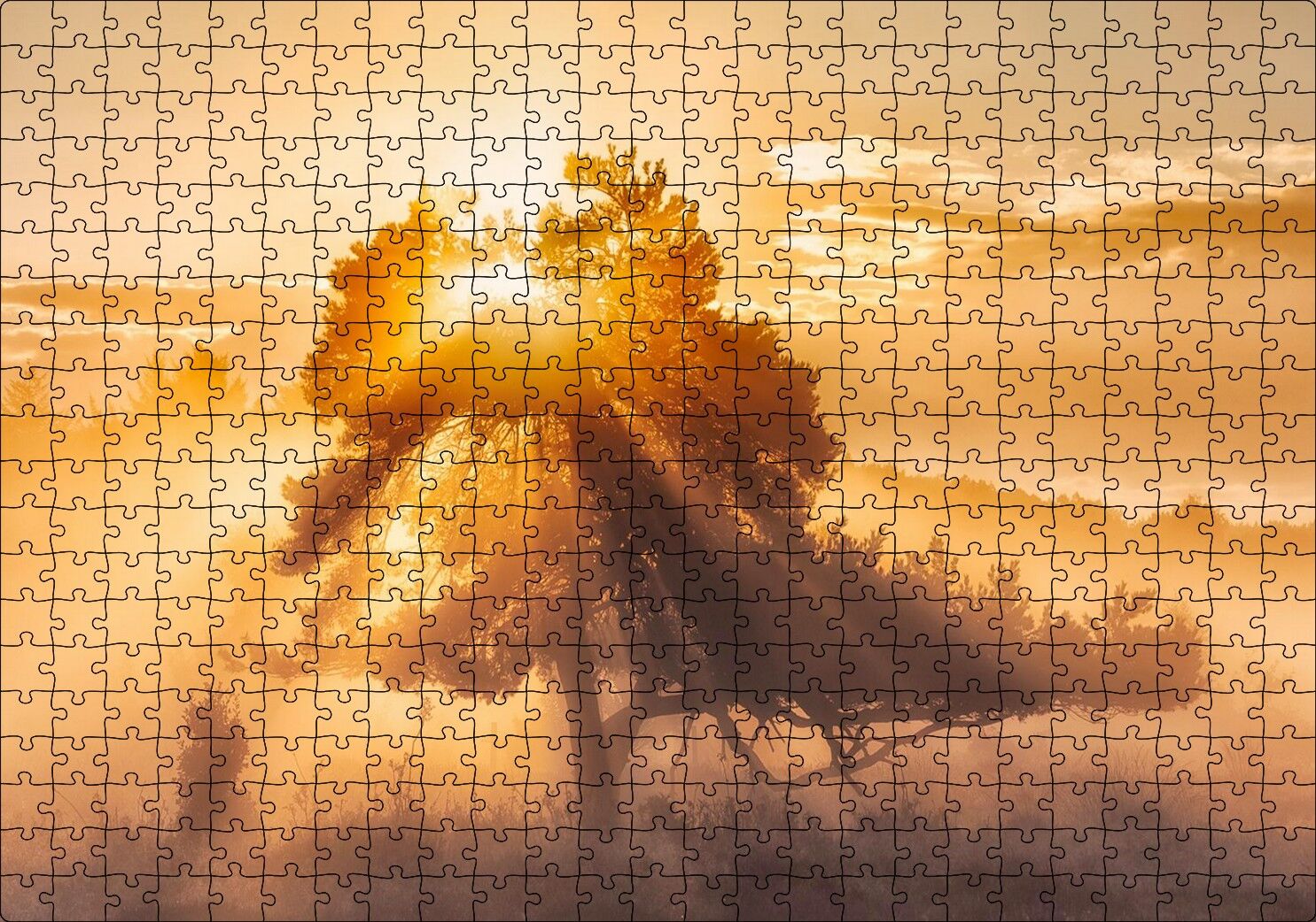 Ormanın Dışındaki Tek Ağaç ve Mistik Güneş Işınları Puzzle Yapboz MDF Ahşap 500 Parça 49 cm X 68 cm