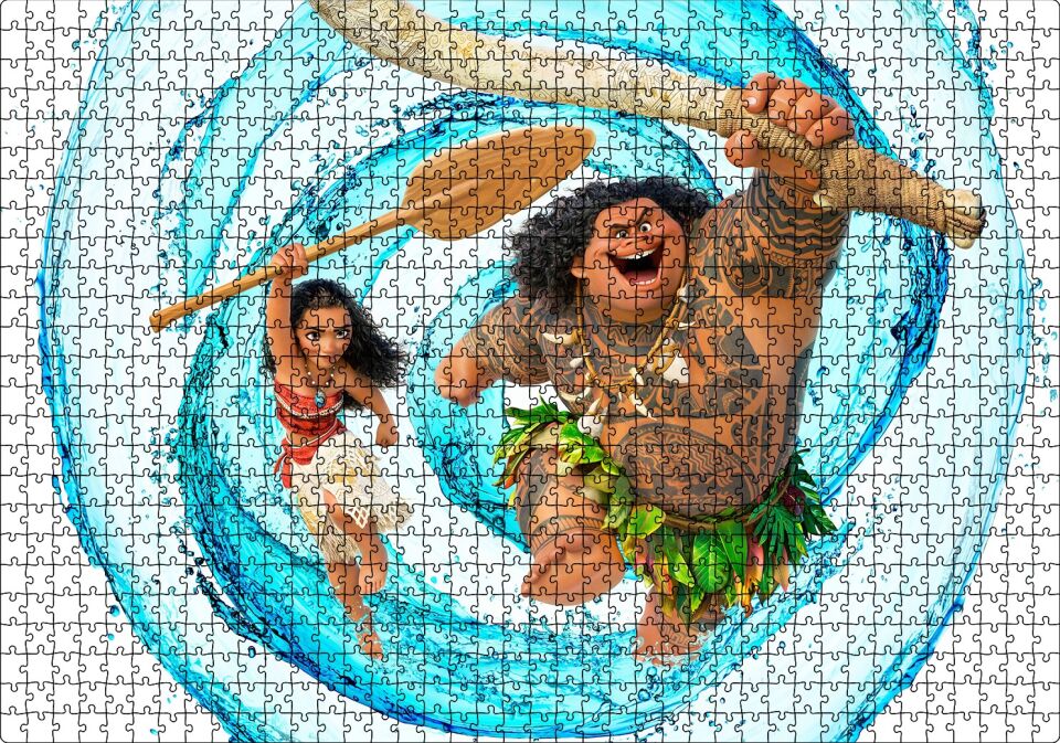 Moana Ve Maui Su Girdabı Görseli Puzzle Yapboz MDF Ahşap 1000 Parça 49 cm X 68 cm