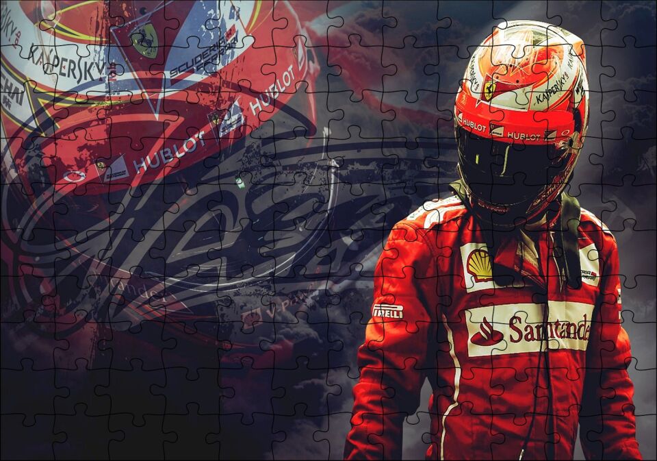 Ferrari F1 Kimi Raikkonen Görseli Puzzle Yapboz MDF Ahşap 120 Parça 24 cm X 34 cm