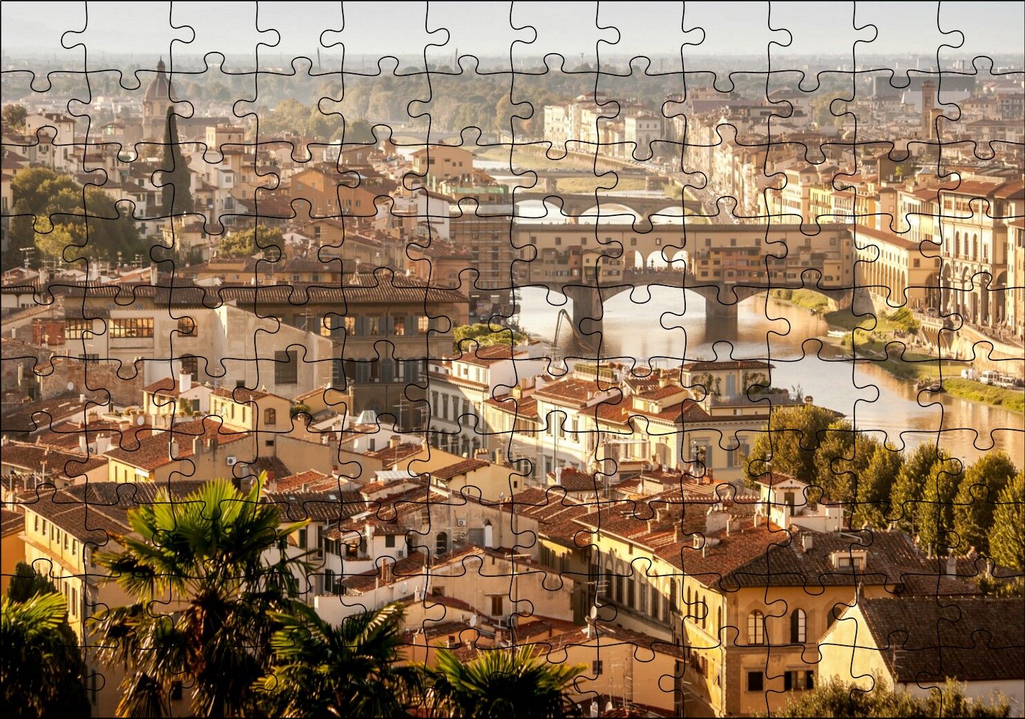 İtalya Şehir Köprüler ve Nehir Manzarası Puzzle Yapboz MDF Ahşap 120 Parça 24 cm X 34 cm