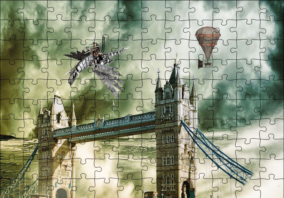 Londra Köprüsü Fantastik Görsel Puzzle Yapboz MDF Ahşap