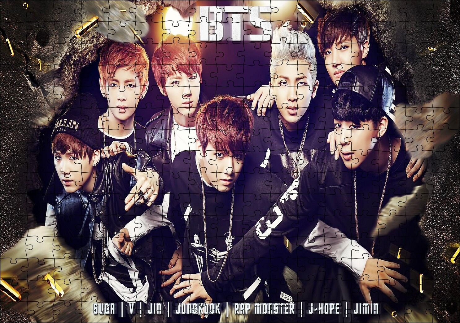 BTS Koreli Gençler Ve İsimleri Puzzle Yapboz MDF Ahşap 255 Parça 34 cm X 49 cm