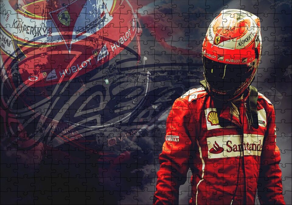 Ferrari F1 Kimi Raikkonen Görseli Puzzle Yapboz MDF Ahşap 255 Parça 34 cm X 49 cm