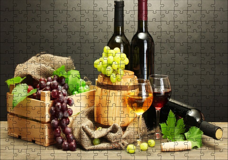 Şarap Gıda Üzüm Görseli Puzzle Yapboz MDF Ahşap 255 Parça 34 cm X 49 cm