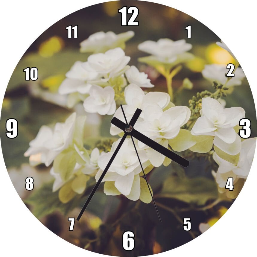 Dalda Bembeyaz Çiçekler Flu Arkaplan Mdf Ahşap Duvar Saati