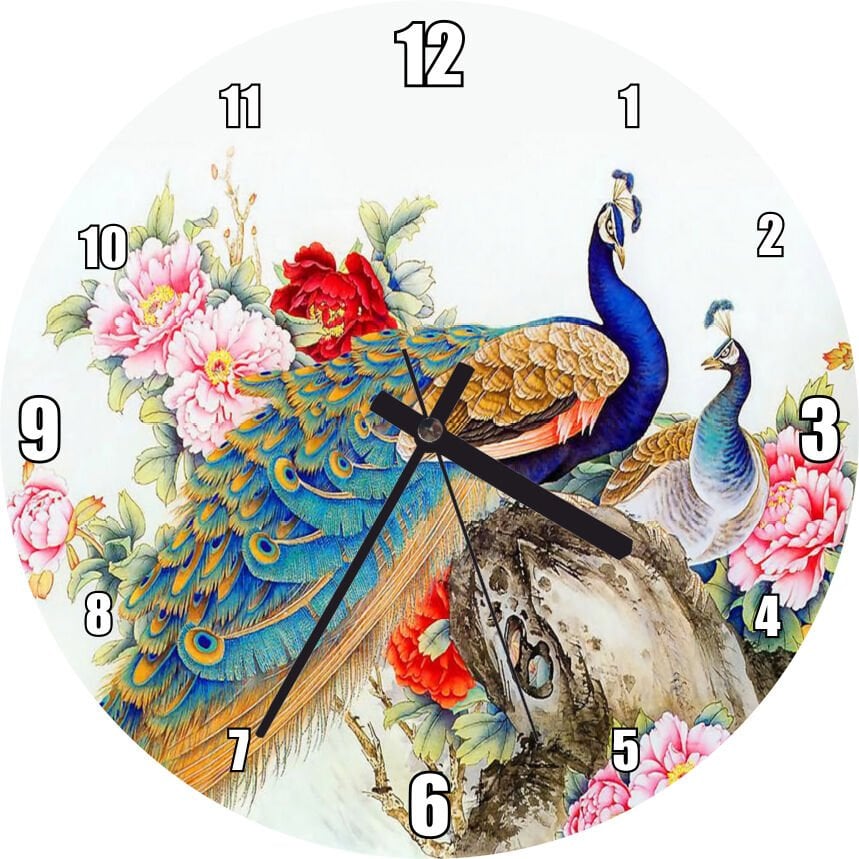 Çift Tavuskuşiar Sanatsal Görsel Mdf Ahşap Duvar Saati