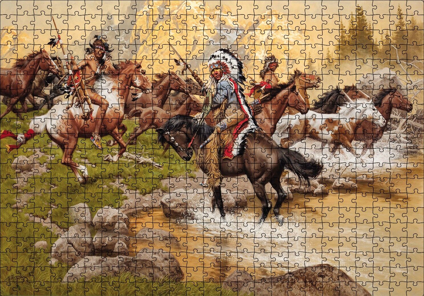Kızılderili Vahşi Atlar Puzzle Yapboz MDF Ahşap 500 Parça 49 cm X 68 cm