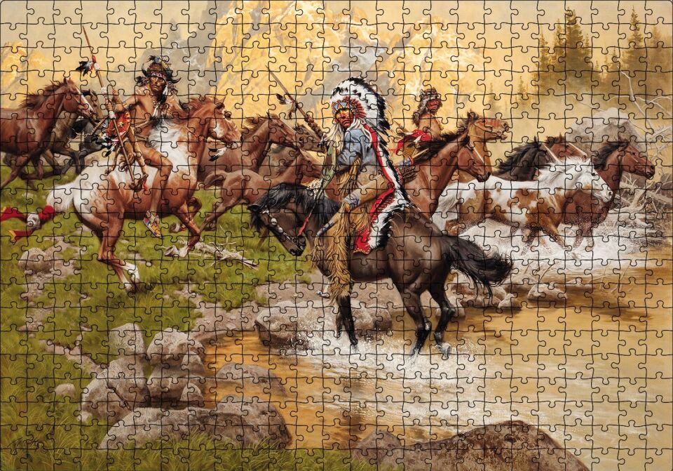 Kızılderili Vahşi Atlar Puzzle Yapboz MDF Ahşap 500 Parça 49 cm X 68 cm
