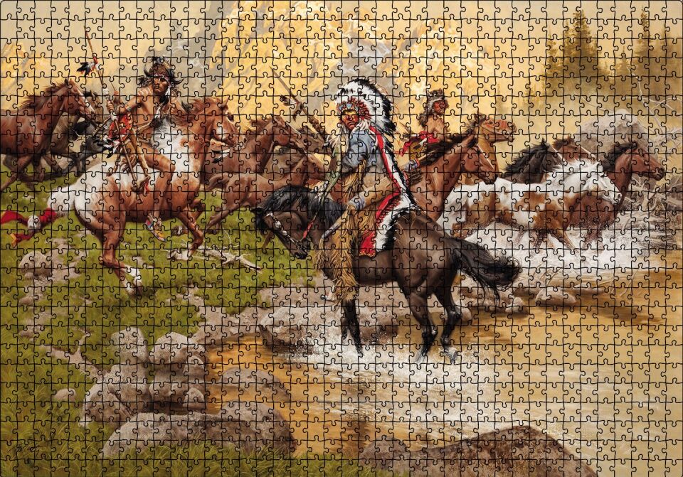 Kızılderili Vahşi Atlar Puzzle Yapboz MDF Ahşap 1000 Parça 49 cm X 68 cm