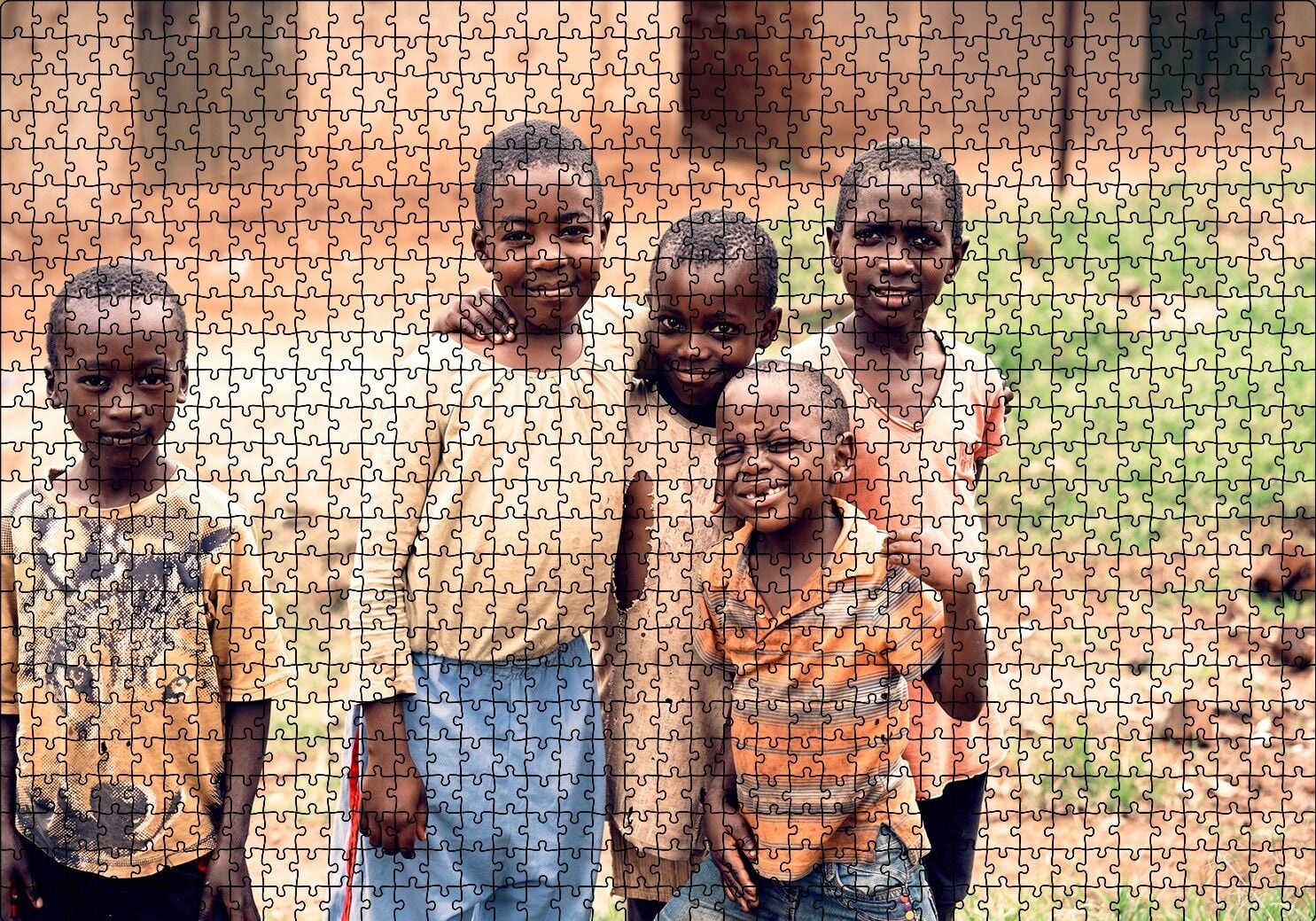 Yoksul Ama Mutlu Afrikalı Çocuklar Puzzle Yapboz MDF Ahşap 1000 Parça 49 cm X 68 cm