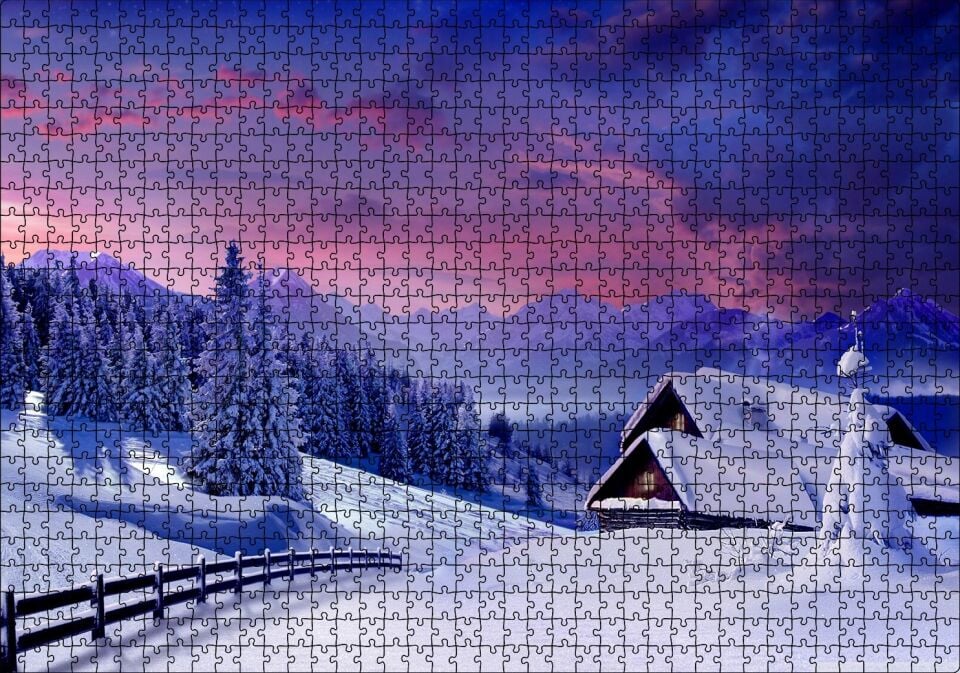 Karlar Altında Doğa ve Ev Puzzle Yapboz MDF Ahşap 1000 Parça 49 cm X 68 cm
