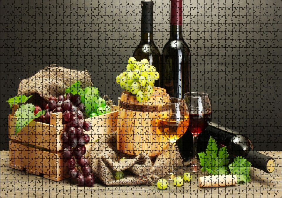 Şarap Gıda Üzüm Görseli Puzzle Yapboz MDF Ahşap 1000 Parça 49 cm X 68 cm