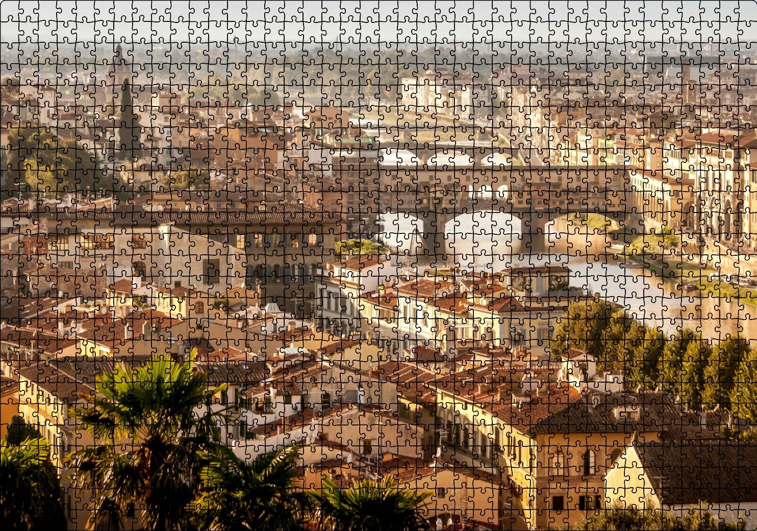 İtalya Şehir Köprüler ve Nehir Manzarası Puzzle Yapboz MDF Ahşap 1000 Parça 49 cm X 68 cm