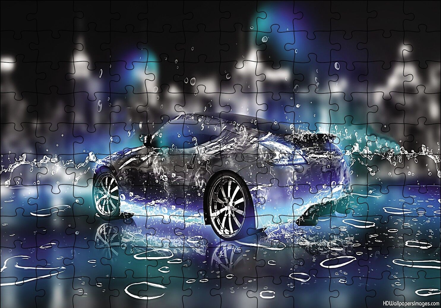 Su Damlaları Spor Araba Puzzle Yapboz MDF Ahşap