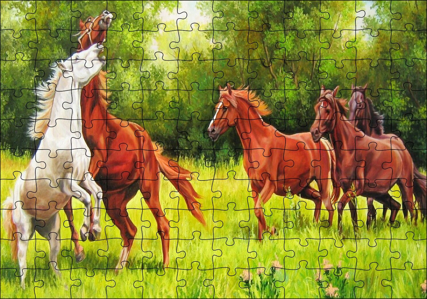 Özgür Atlar Ormanda Görseli Puzzle Yapboz MDF Ahşap