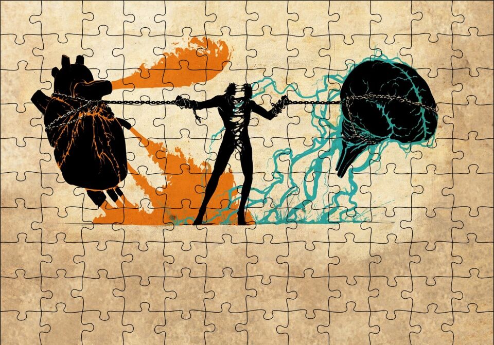 Kalp ve Mantık Çatışması İllüstrasyon Puzzle Yapboz MDF Ahşap