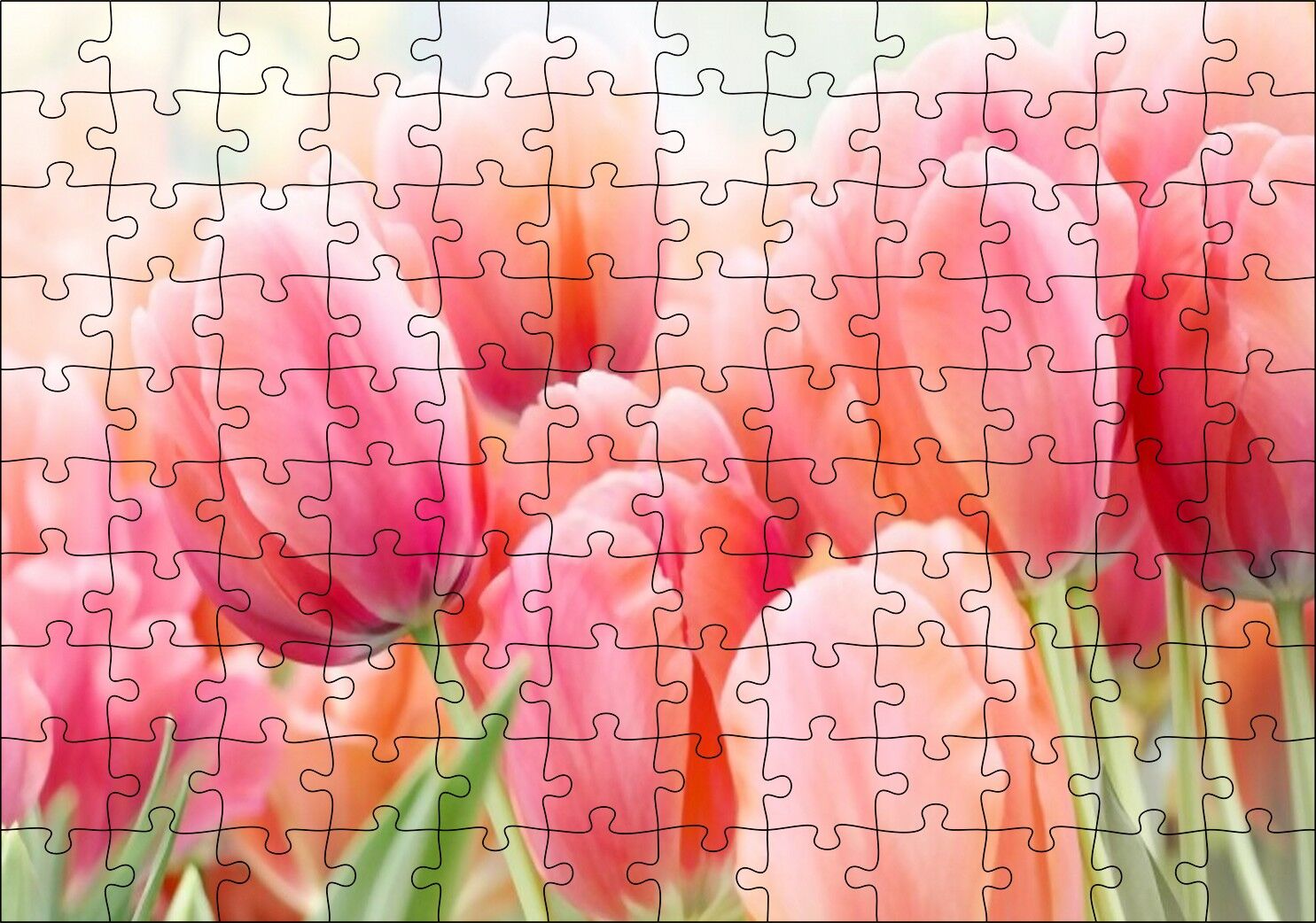 Pembe Laleler Görseli Puzzle Yapboz MDF Ahşap