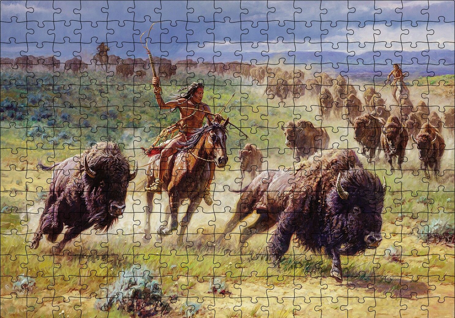 Kızılderililer ve Buffola Avı Puzzle Yapboz MDF Ahşap 255 Parça 34 cm X 49 cm