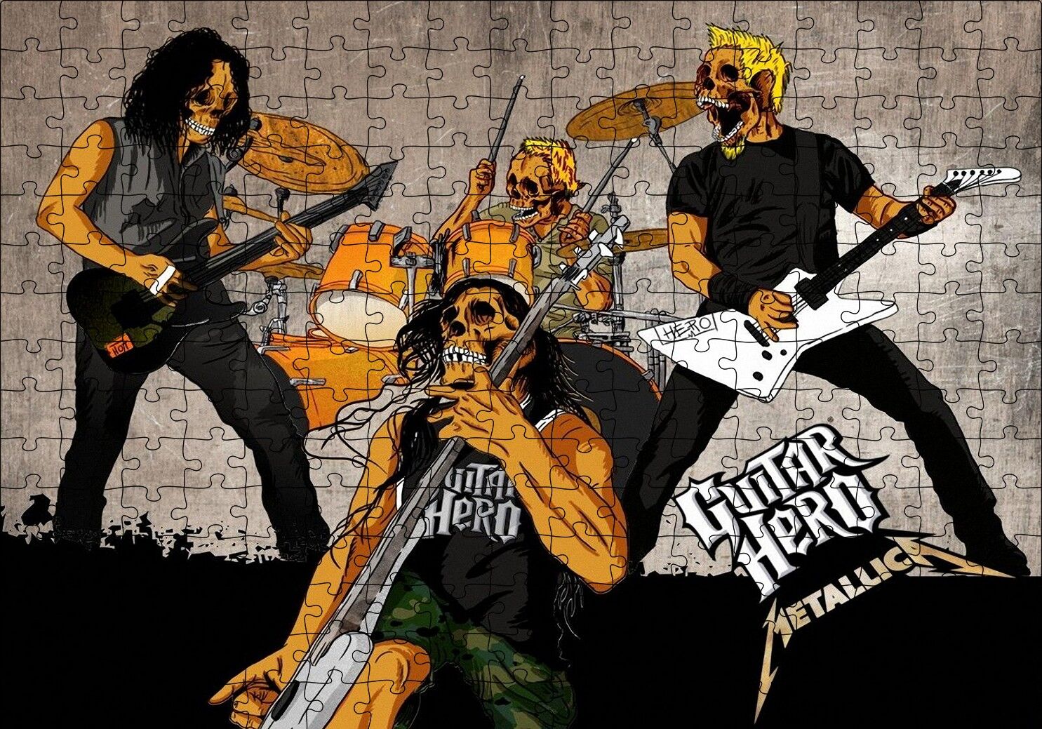 Metallica Guitar Hero Kuru Kafalar Puzzle Yapboz MDF Ahşap 255 Parça 34 cm X 49 cm