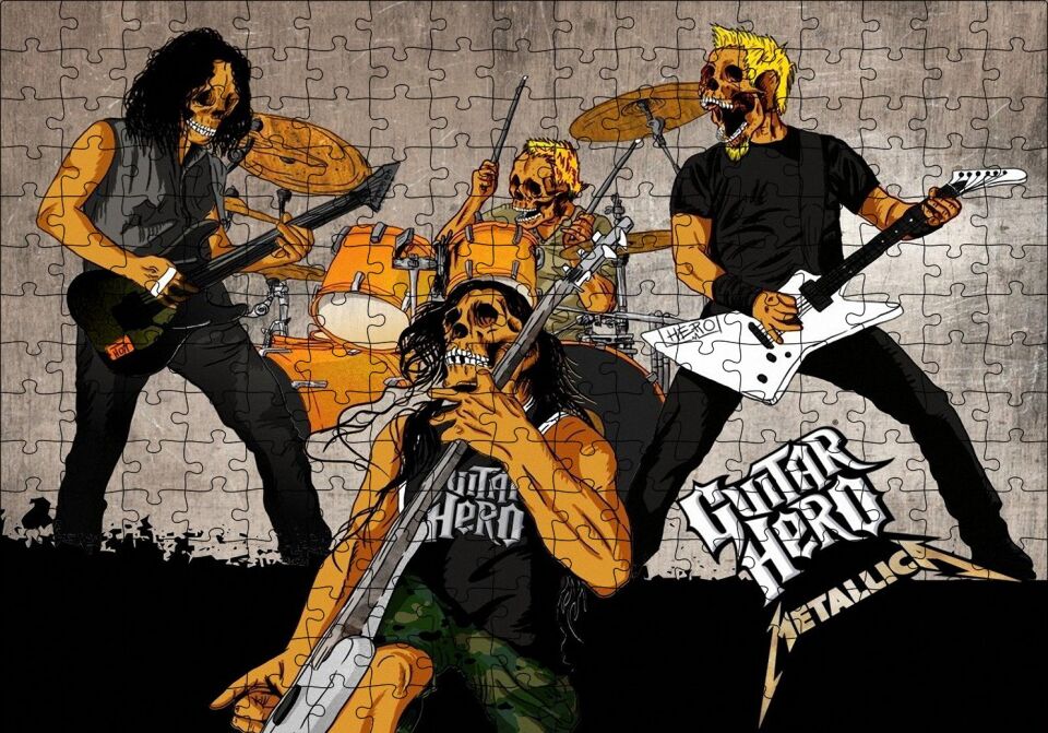 Metallica Guitar Hero Kuru Kafalar Puzzle Yapboz MDF Ahşap 255 Parça 34 cm X 49 cm