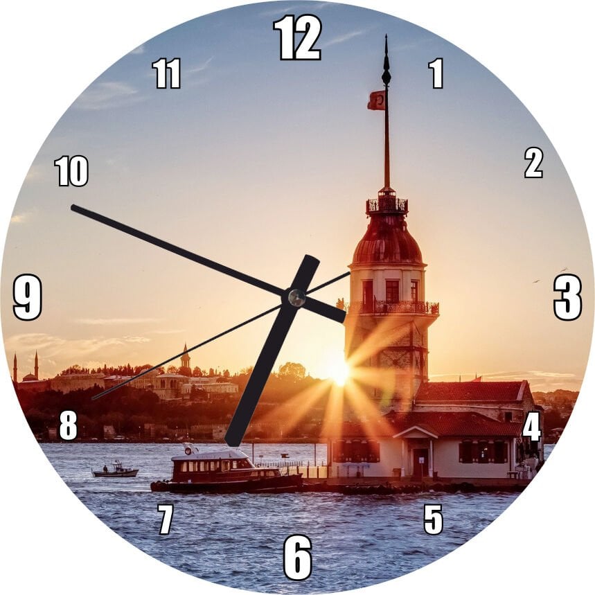 Boğaz Kız Kulesi ve Günbatımı Mdf Ahşap Duvar Saati