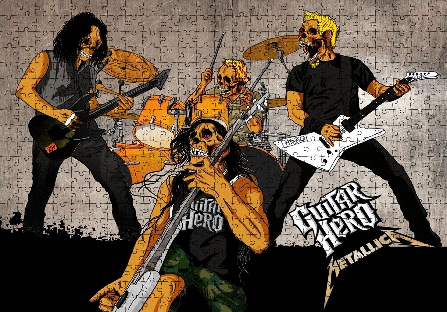 Metallica Guitar Hero Kuru Kafalar Puzzle Yapboz MDF Ahşap 500 Parça 49 cm X 68 cm