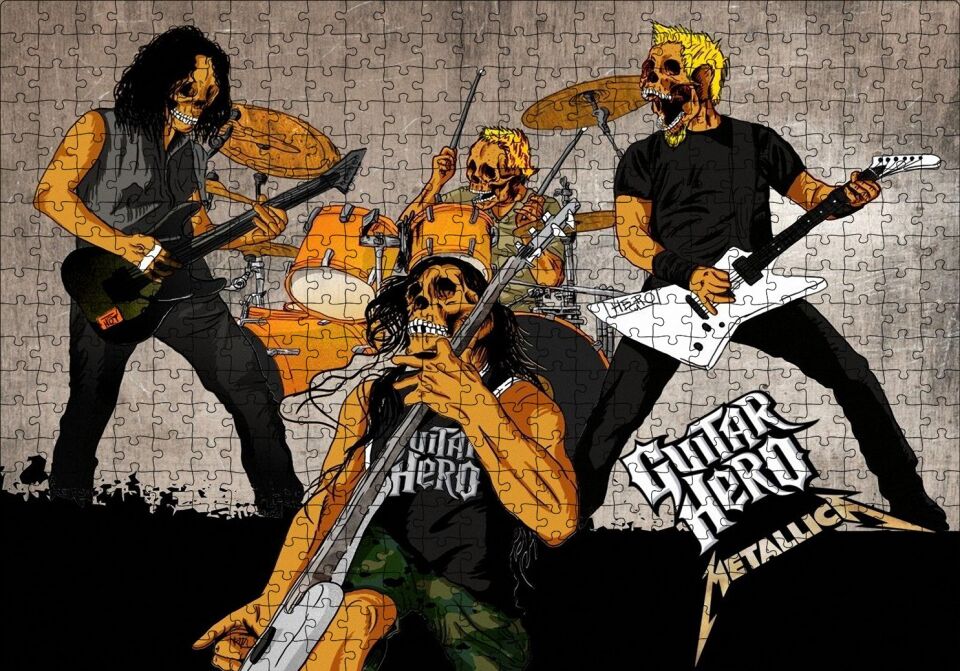 Metallica Guitar Hero Kuru Kafalar Puzzle Yapboz MDF Ahşap 500 Parça 49 cm X 68 cm