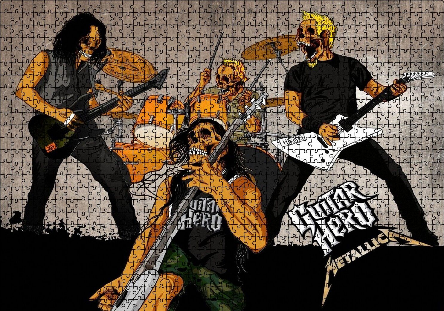 Metallica Guitar Hero Kuru Kafalar Puzzle Yapboz MDF Ahşap 1000 Parça 49 cm X 68 cm