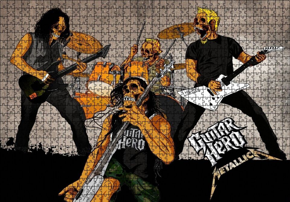 Metallica Guitar Hero Kuru Kafalar Puzzle Yapboz MDF Ahşap 1000 Parça 49 cm X 68 cm