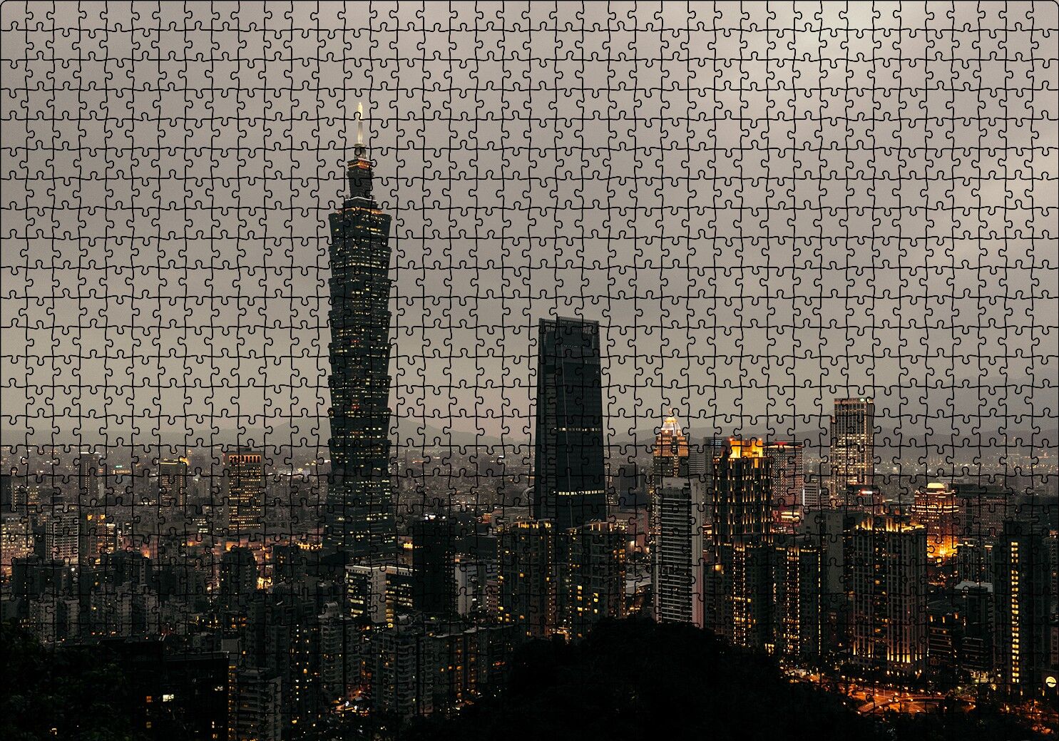 Akşamüzeri Şehir Işıkları ve Gökdelenler Puzzle Yapboz MDF Ahşap 1000 Parça 49 cm X 68 cm