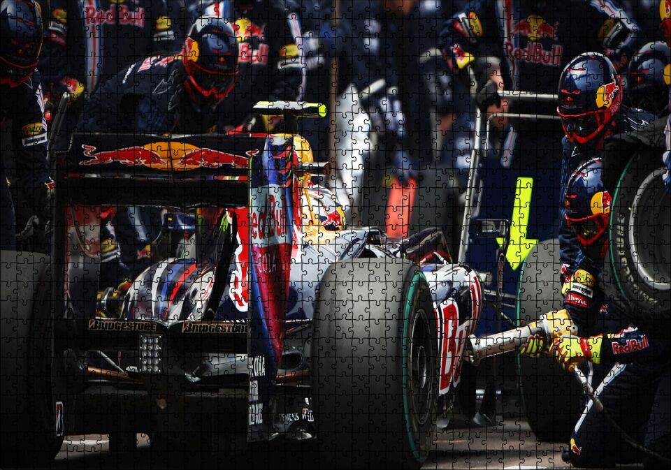 Formula 1 Pit Stop Görseli Puzzle Yapboz MDF Ahşap 1000 Parça 49 cm X 68 cm