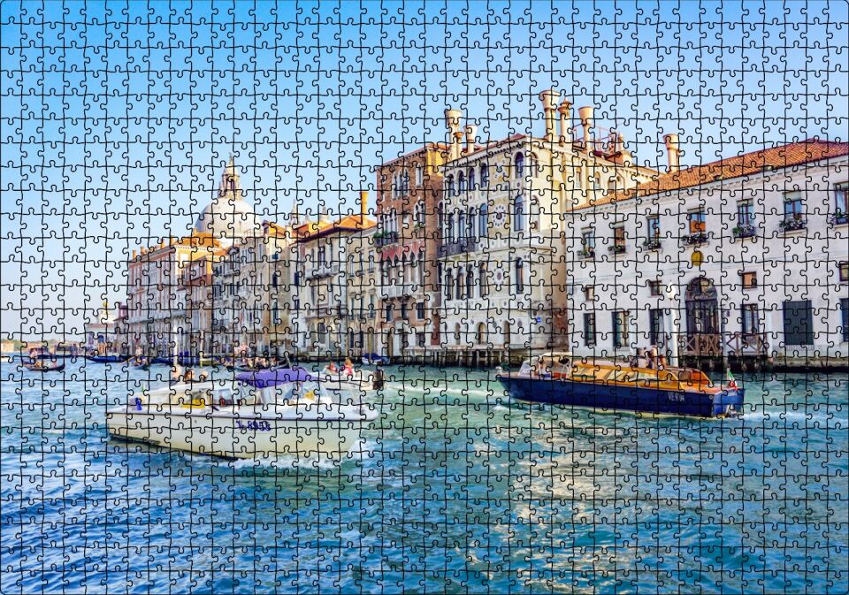 İtalya Venedik Binalar ve Kanalda Tekneler Puzzle Yapboz MDF Ahşap 1000 Parça 49 cm X 68 cm