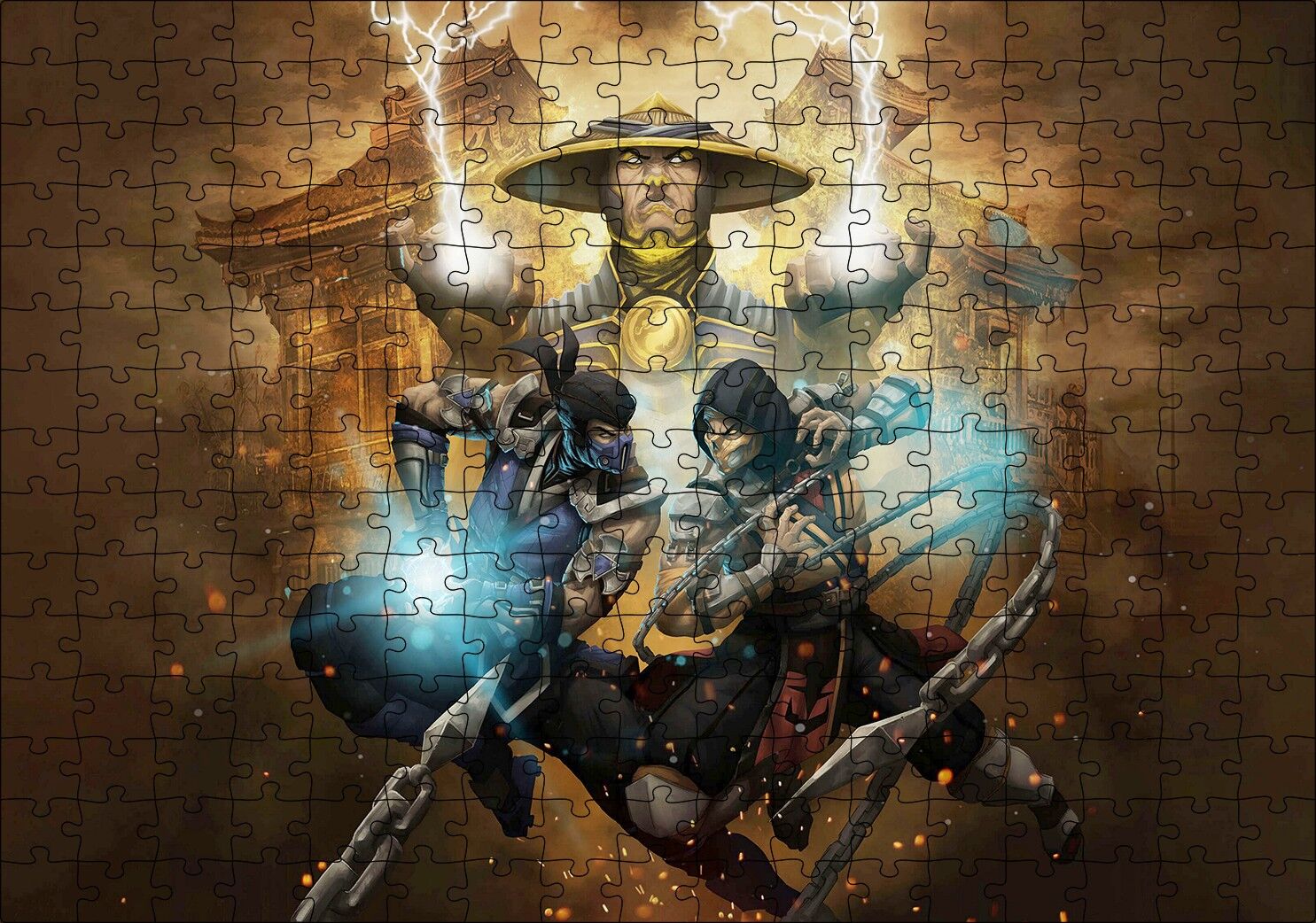 Mortal Kombat Raiden Sıfır Altı Akrep Görseli Puzzle Yapboz MDF Ahşap 255 Parça 34 cm X 49 cm