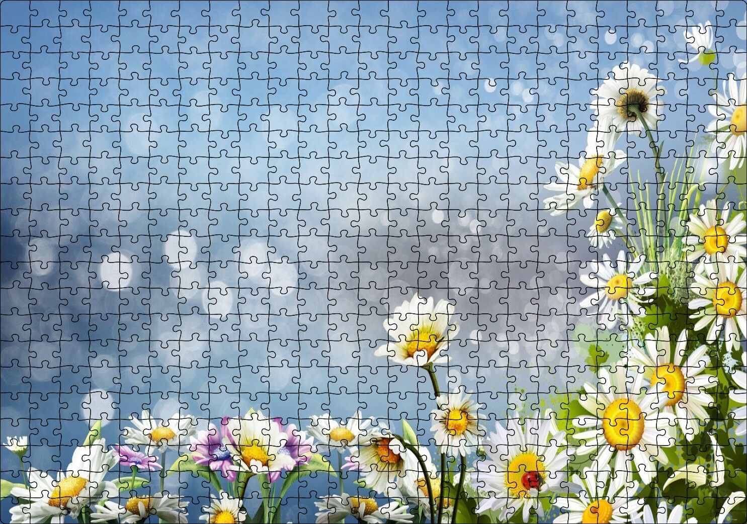Papatyalar Flu Arka Plan Puzzle Yapboz MDF Ahşap 500 Parça 49 cm X 68 cm