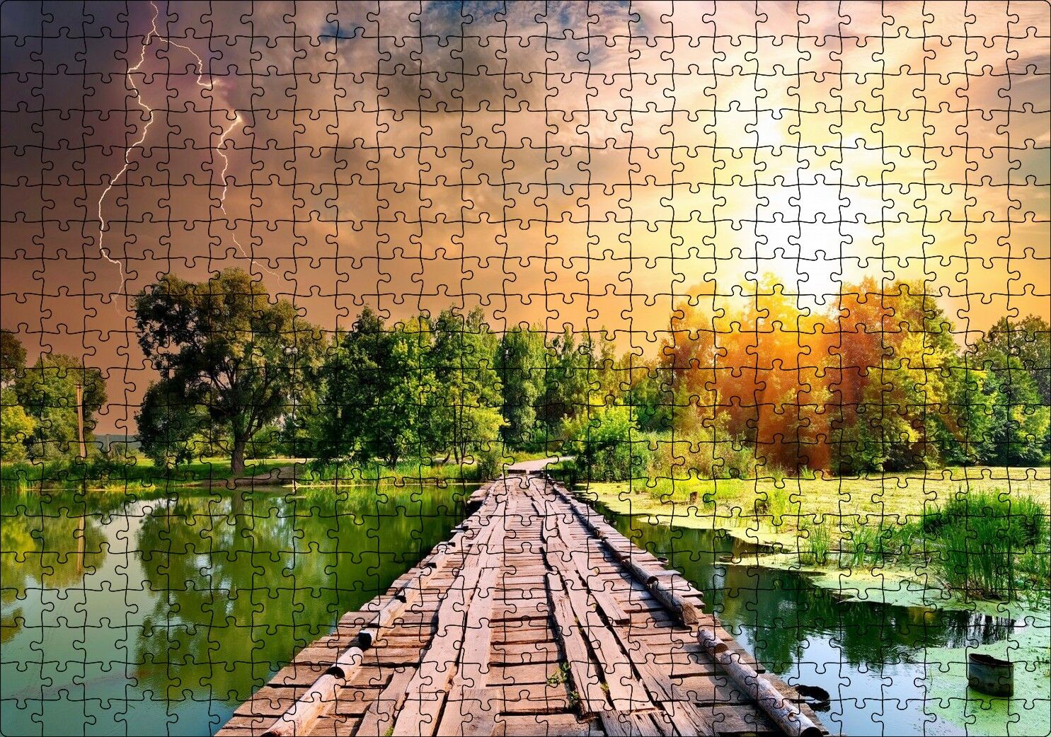 Tahta İskele Şimşekli Gökler ve Güneşli Hava Puzzle Yapboz MDF Ahşap 500 Parça 49 cm X 68 cm