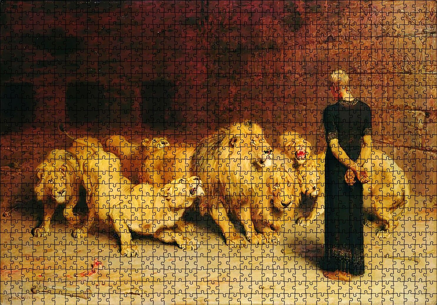 Aslan Terbiyecisi ve Aslanlar Puzzle Yapboz MDF Ahşap 1000 Parça 49 cm X 68 cm
