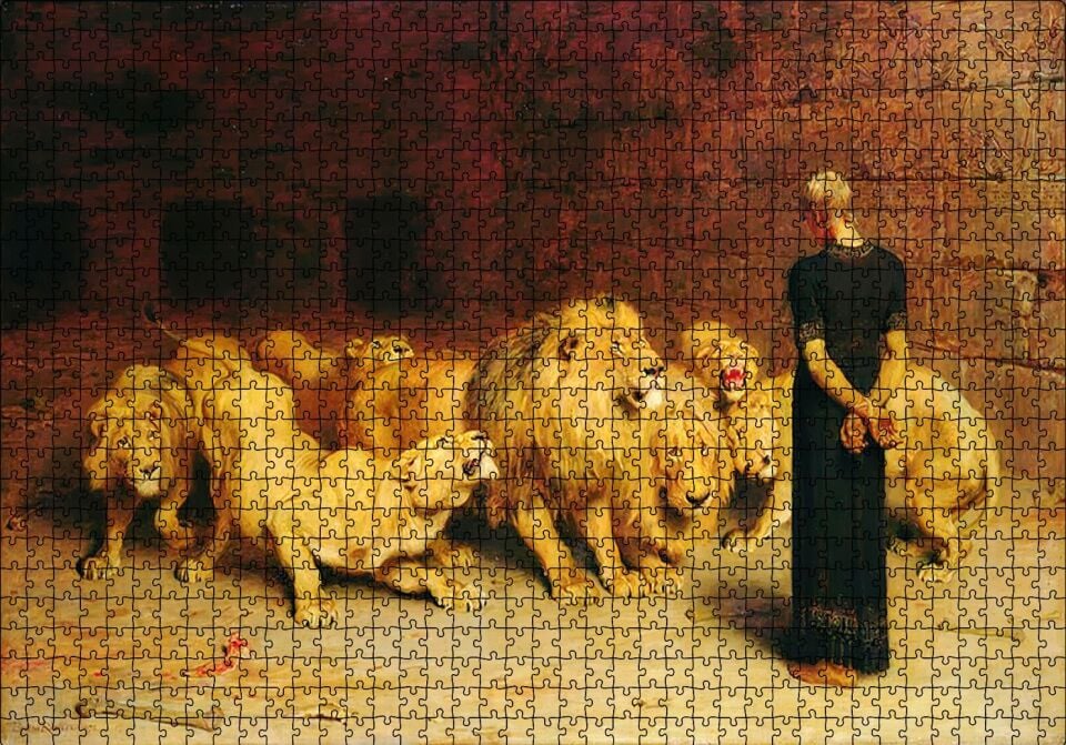 Aslan Terbiyecisi ve Aslanlar Puzzle Yapboz MDF Ahşap 1000 Parça 49 cm X 68 cm