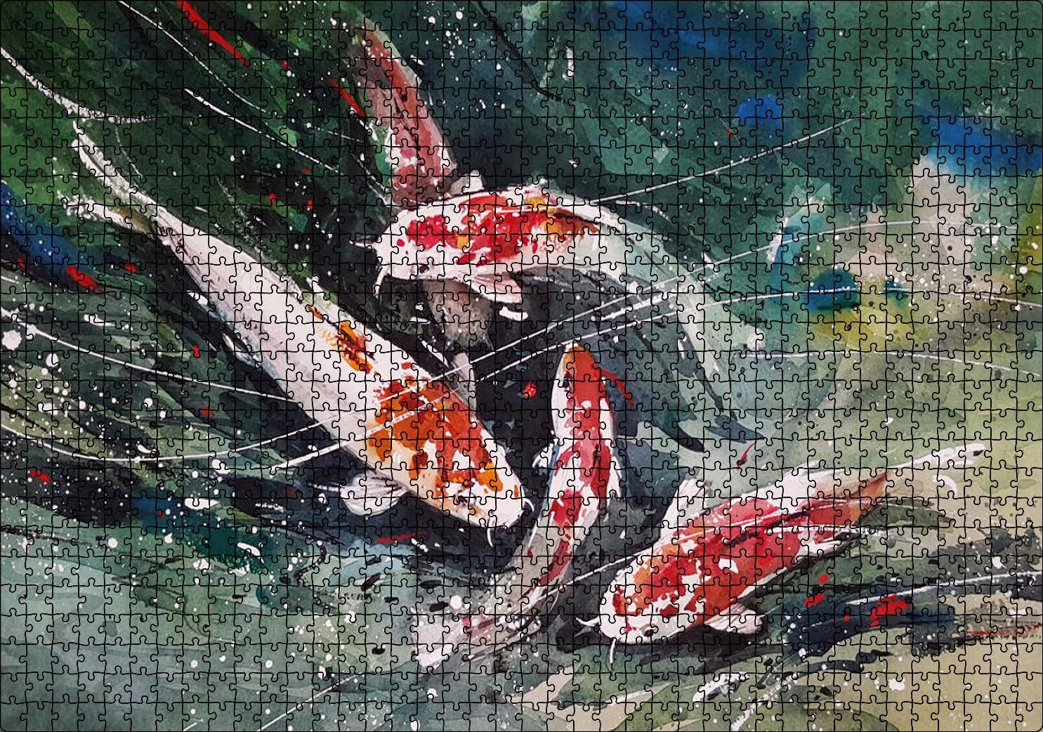 Koi Balıkları Üstten Görünüş Puzzle Yapboz MDF Ahşap 1000 Parça 49 cm X 68 cm