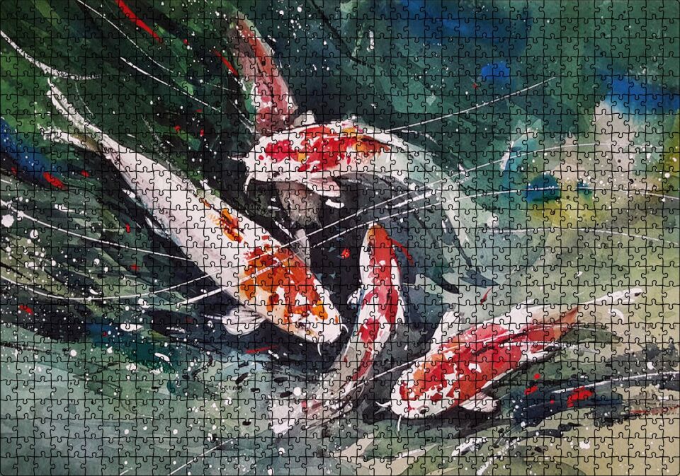 Koi Balıkları Üstten Görünüş Puzzle Yapboz MDF Ahşap 1000 Parça 49 cm X 68 cm